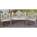 A suite of 3 Victorian style cast iron Garden Seats, including a two seater and two single chairs,
