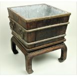 A rare Chinese hardwood (probably Hongmu) Ice Chest, brass bound and of square tapering form with