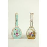 A pair of Dresden square baluster shaped Bottle Vases, each decorated with colourful flowers and