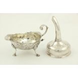 A George III small silver helmet shaped Gravy Boat, London c. 1799, chased with floral and leaf