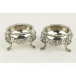 A pair of heavy cast silver tub shaped Salts, London 1926, by AP, FP and AP, each with heavy cast