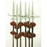 A set of 6 steel Ceremonial Pikes, engraved 1900 and 1901 with coat of arms and motto "Arte et