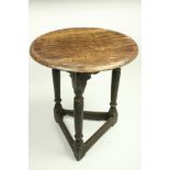A late 17th Century / early 18th Century oak Cricket Table, the circular top probably associated,