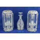 A pair of late 19th cutglass lustre Candlesticks, each with baluster stem, 31cms (12"), together