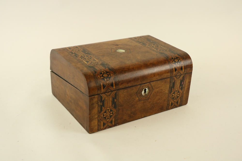 A Victorian figured walnut and parquetry inlaid Lap Desk, 12" (30.5cms). (1)