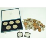 A cased set of 5 silver Reproduction Coins, 'Ester Taler Der Welt, 1486,' dated 1986, and a small