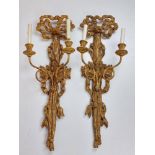 A pair of attractive giltwood Neo-classical style two branch Wall Lights, decorated with Adams