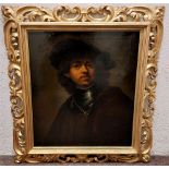 After Rembrandt Van Rijn, (1606-1669) "Portrait of the Artist as Young Man," wearing flat cap,