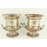 A pair of silver plated campana shaped two handled Champagne Coolers, 25cms (9 1/2").  (2)