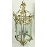 A good large pair of heavy brass cylindrical Hall Lanterns, each lacking one of the glass panels,