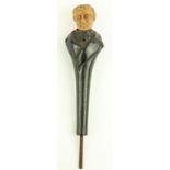 Daniel O'Connell:   A 19th Century carved ebony and iantler Walking Stick Handle, in the form of