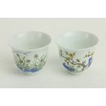 A pair of attractive 20th Century Chinese white ground porcelain Cups, each with floral decoration