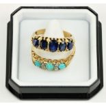 A Ladies 18ct gold Ring, with inset graduating sapphires, approx. size M, hallmarked; together