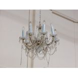 A suite of 3 - 8 branch crystal Chandeliers, decorated with multiple droplets and links (O.R.M.),