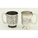 A small silver Christening Mug, Birmingham 1910, with chased floral decoration on stem foot;