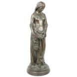 An attractive bronzed resin Figure of an elegant Lady, in fine dress holding flowers, and bag at