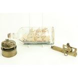 A three mast Sailing Ship Model,  in a bottle, with Irish tri-colour, approx. 26cms (10") long,