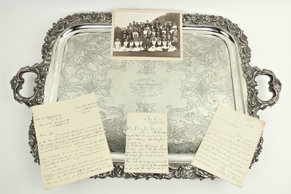 Waterford: A large decorative silver plated Serving Tray, with embossed floral edge and open