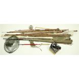 A colleciton of miscellaneous Fishing Rods, Fishing Nets, Reels, etc., as a lot, w.af.. (a lot)