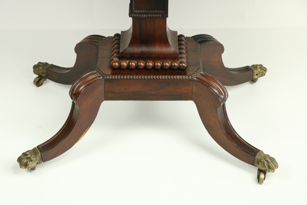 A Regency period rosewood fold-over Card Table, the bead moulded frieze with a centre panel carved - Bild 2 aus 20