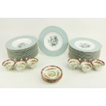 A set of 16 Royal Worcester 'Woodland' design Plates, with floral centre blue and gilt borders,
