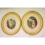 G. Sydney Hunt A pair of oval coloured Stipple Engravings, one depicting a "Lady Watering