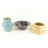 An octagonal Carrigware Bowl, a light blue Carrigaline pottery Vase, and an Art Pottery candy