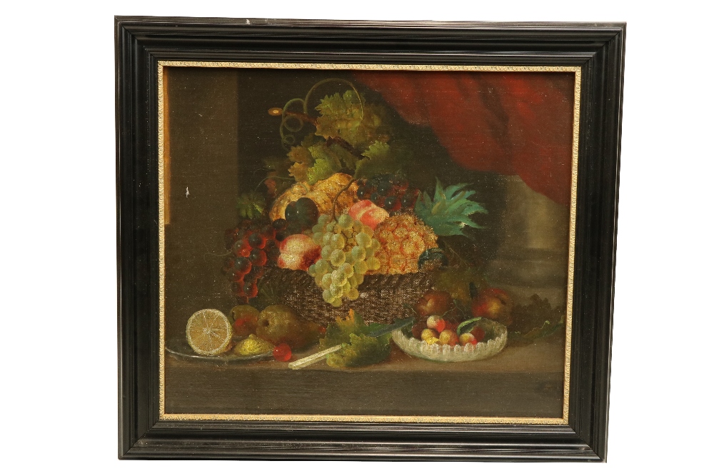 18th Century Dutch School Still Life, 'Fruit on a Ledge,' O.O.C., 18" x 21 1/2" (46cms x 54cms). (1)