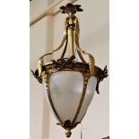 A French style domed shaped gilt metal Ceiling Light, decorated with bouquets and leaves with etched