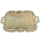 A heavy two handled Sheffield silver plated Tray, with vine cast shaped edge and handles, 71cms (