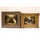 George Armfield (1808-1893)  "Terriers Resting in a Stable" O.O.C., signed lower right, 25cms x