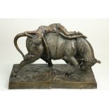 After Marcel Debut (1865-1933) A large bronze Group with female nude tethered to a bull's back, on