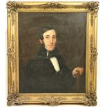 19th Century Irish School "Portrait of a Gentleman with black bow tie, and black jacket holding a