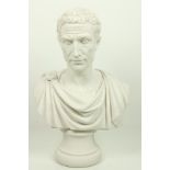 A fine composition marble Bust, of Roman Emperor Julius Caesar, head and shoulders on turned