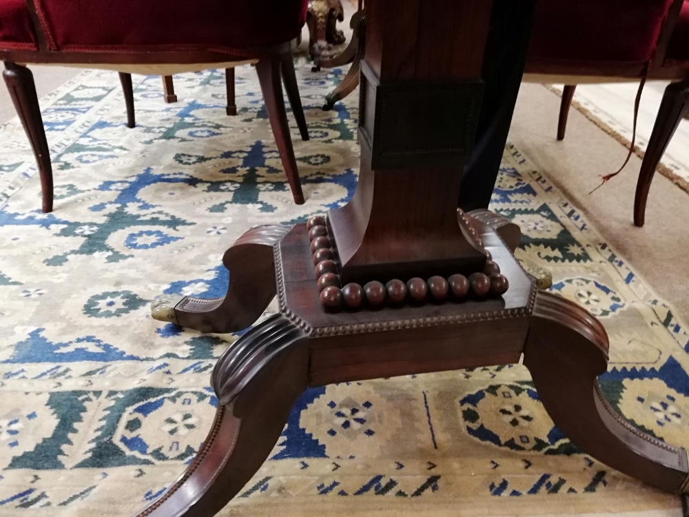 A Regency period rosewood fold-over Card Table, the bead moulded frieze with a centre panel carved - Bild 18 aus 20