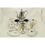 A collection of miscellaneous silver Plateware, comprising a sauceboat on stand, a coffee pot,