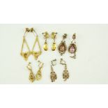 Five pairs of attractive gold? and gold plated Ear Rings, some with seed pearls, small rubies and