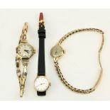 A Ladies 9ct gold Wrist Watch, by Omega, with octagonal case, cream dial and link bracelet; a Ladies