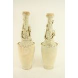 A good pair of Song style Chinese pottery dragon Vases, each with a multi ring fluted neck applied