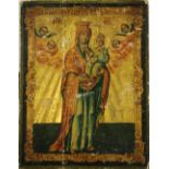 Jean Theodore, 19th Century French School "Madonna and Child," tempera and gold highlight on