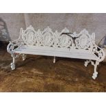A fine pair of Victorian cast iron garden Seats, each pierced back with four oval panels depicting