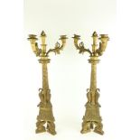 A fine pair of 19th Century gilt bronze - three branch - four light Candelabra, probably Italian