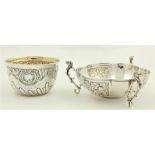 A lobed silver Bowl, London 1903, on three rams mask and scroll legs; together with a Birmingham
