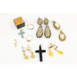 Gold & other Earrings etc:  Two pairs of carved cameo Earrings, a pair of diamond studs; two pairs