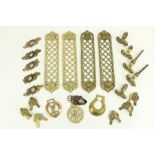 A quantity of miscellaneous old brass Fittings, comprising a set of four similar trellis and shell