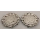 A pair of George II silver Card Trays or small Salvers, by J. McFarlane, London 1752, each chased