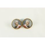 An unusual pair of small circular gold Studs, each inset with fine miniatures, heads and shoulders