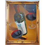 French School (XX-XXI) A very large Still Life, "Bottle of Chateau Nénin and two poured glasses on a