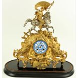 A gilt metal and silvered French Mantle Clock, the top surmounted with a Medieval General in full