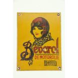 A Vintage style enamel Sign, 'Beverol de Motorolie, Holland,' approx. 30cms x 23cms (12" x 9")